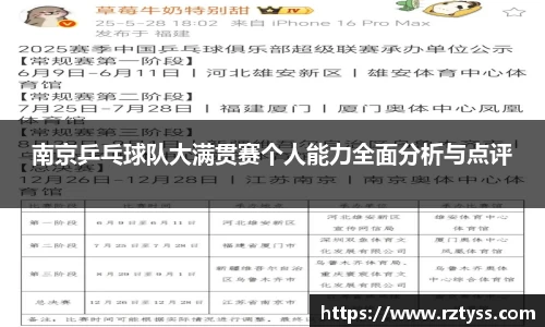 南京乒乓球队大满贯赛个人能力全面分析与点评